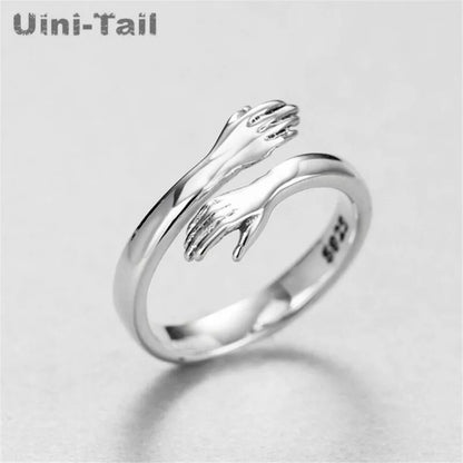 Uini-Tail hot new 925 sterling silver European and American jewelry love hug ring retro fashion tide flow open ring GN601