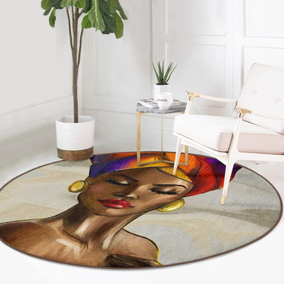 African Women Pattern Ethnic Washable Round Rug | Homeezone