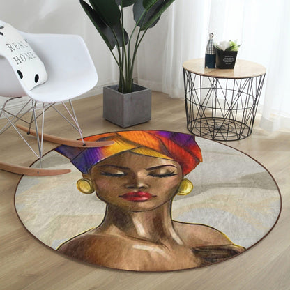 African Women Pattern Ethnic Washable Round Rug | Homeezone