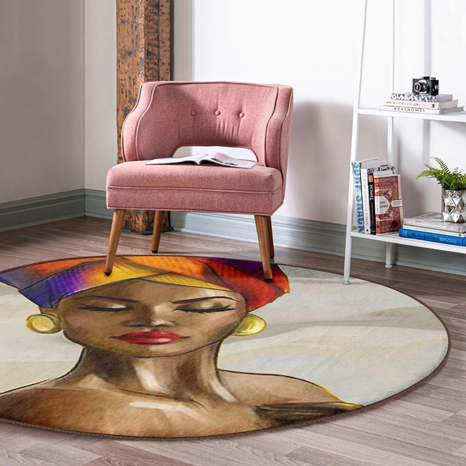 African Women Pattern Ethnic Washable Round Rug | Homeezone