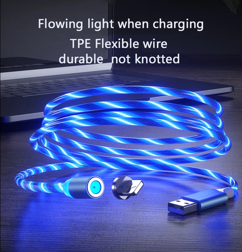 1m Magnetic charging Mobile Phone Cable USB Type C Flow Luminous Lighting Data Wire for Samsung Huawei LED Micro Kable