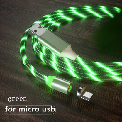 1m Magnetic charging Mobile Phone Cable USB Type C Flow Luminous Lighting Data Wire for Samsung Huawei LED Micro Kable