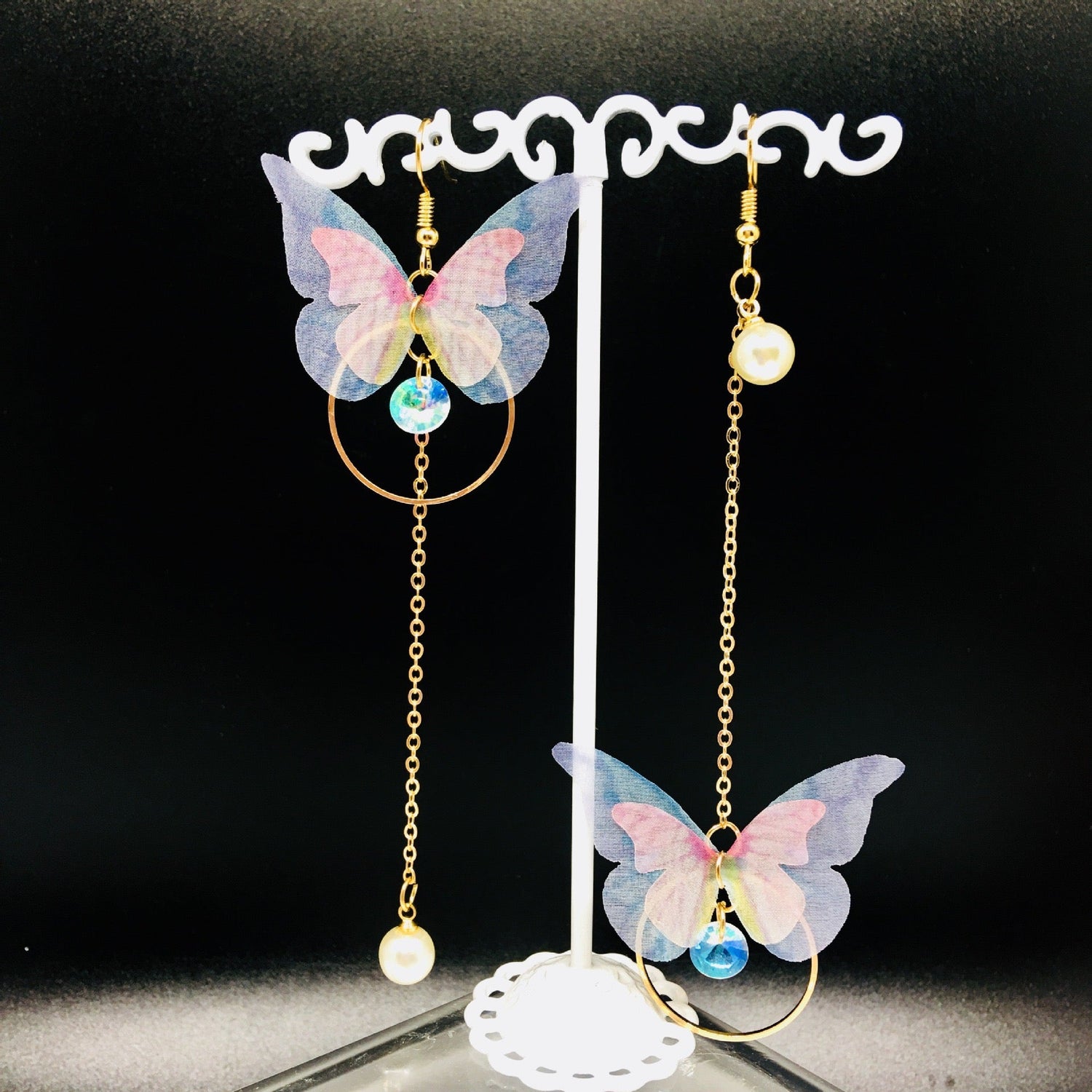 Asymmetric Butterfly-on-Hoop Earrings