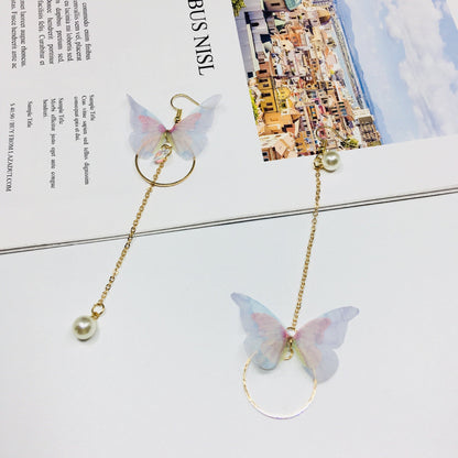 Asymmetric Butterfly-on-Hoop Earrings