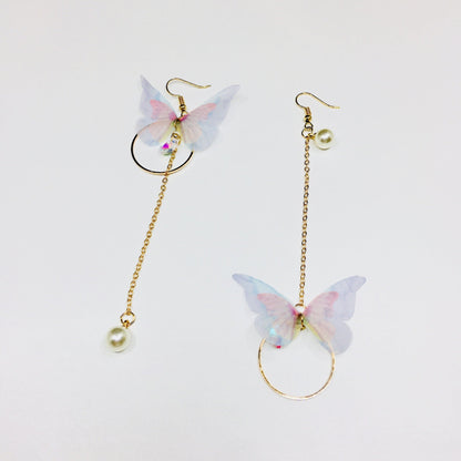 Asymmetric Butterfly-on-Hoop Earrings