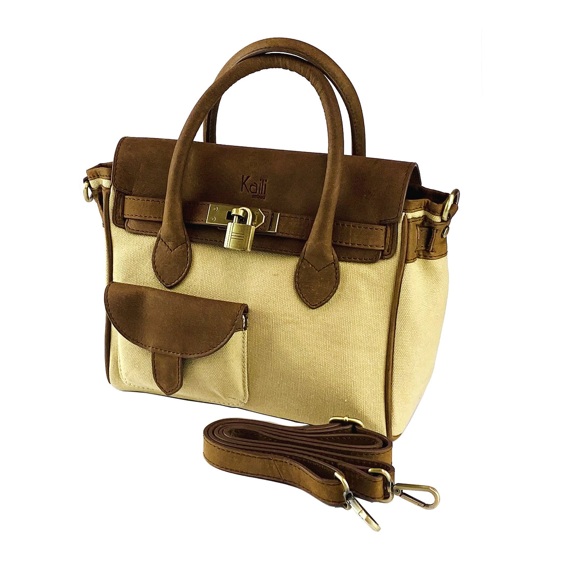 K0042ALCB | Borsa a Mano Mini in Canvas/Vera Pelle Made in Italy.