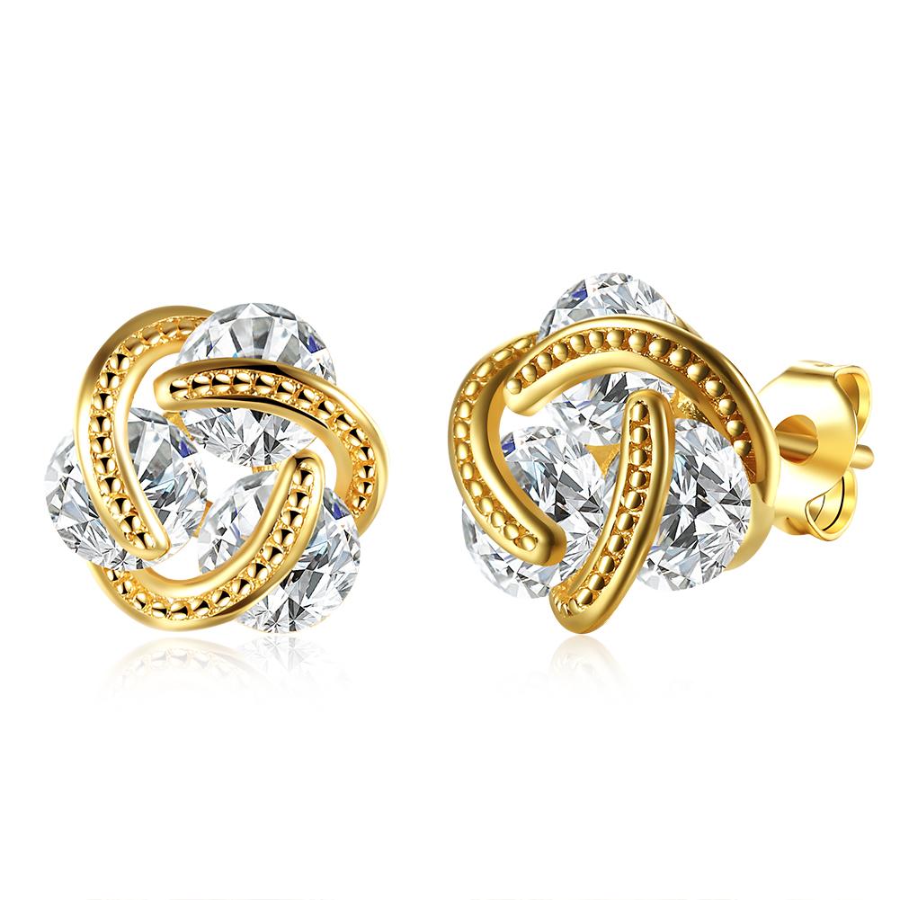 18K Gold Plated Mesh Knot Stud Earrings Made with Austrian Elements -