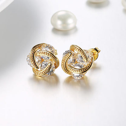 18K Gold Plated Mesh Knot Stud Earrings Made with Austrian Elements -