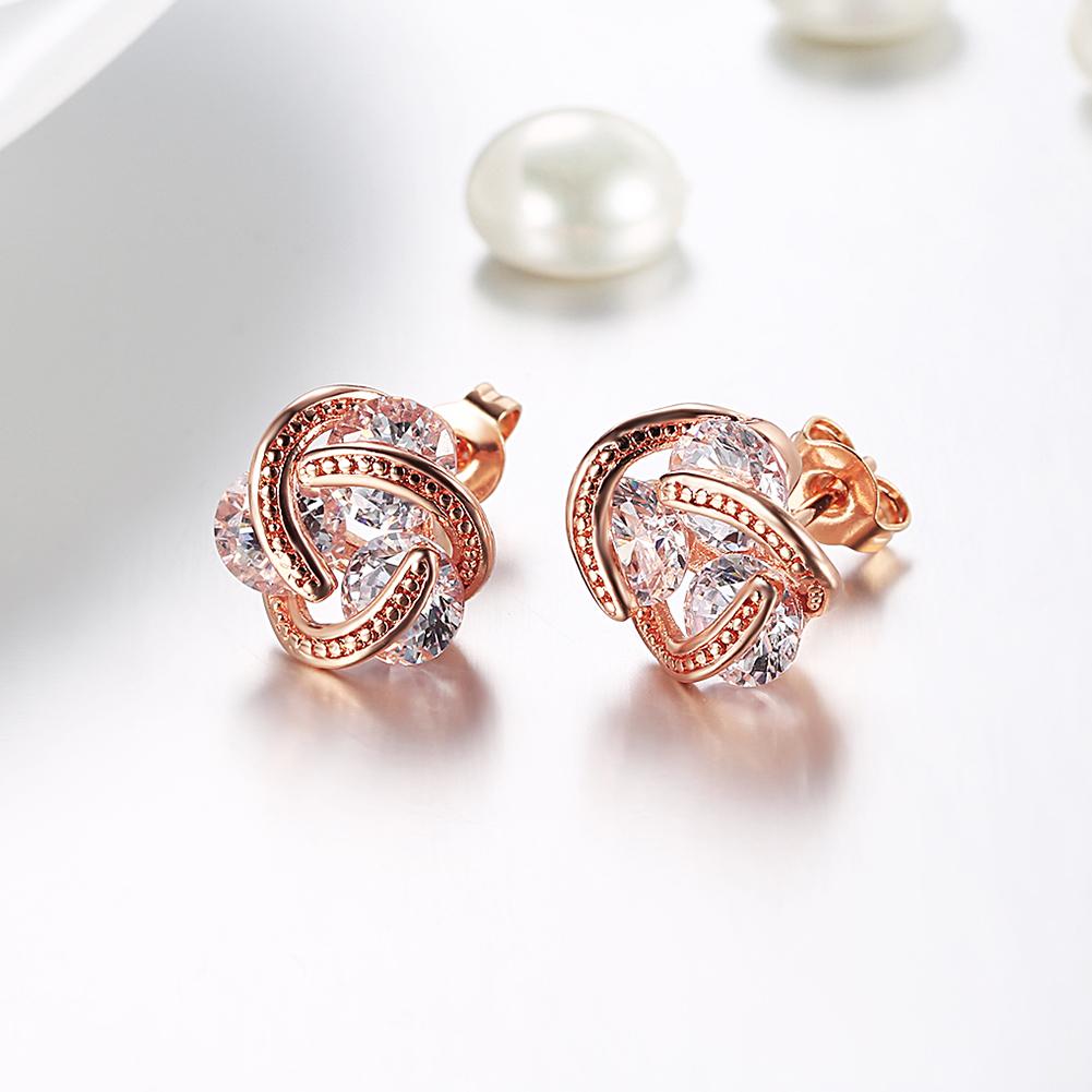 18K Gold Plated Mesh Knot Stud Earrings Made with Austrian Elements -