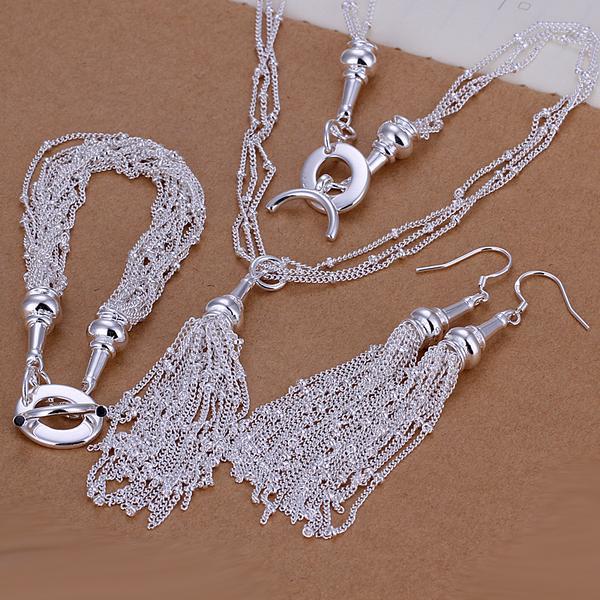 3 Piece Fringe Tassell 18K White Gold Plated Set in 18K White Gold Pla