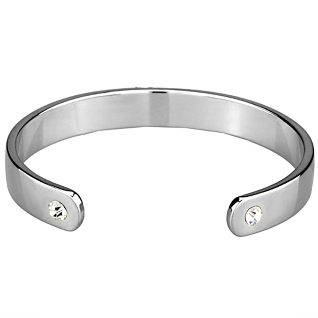 LO3614 - Reverse Two-Tone White Metal Bangle with Top Grade Crystal