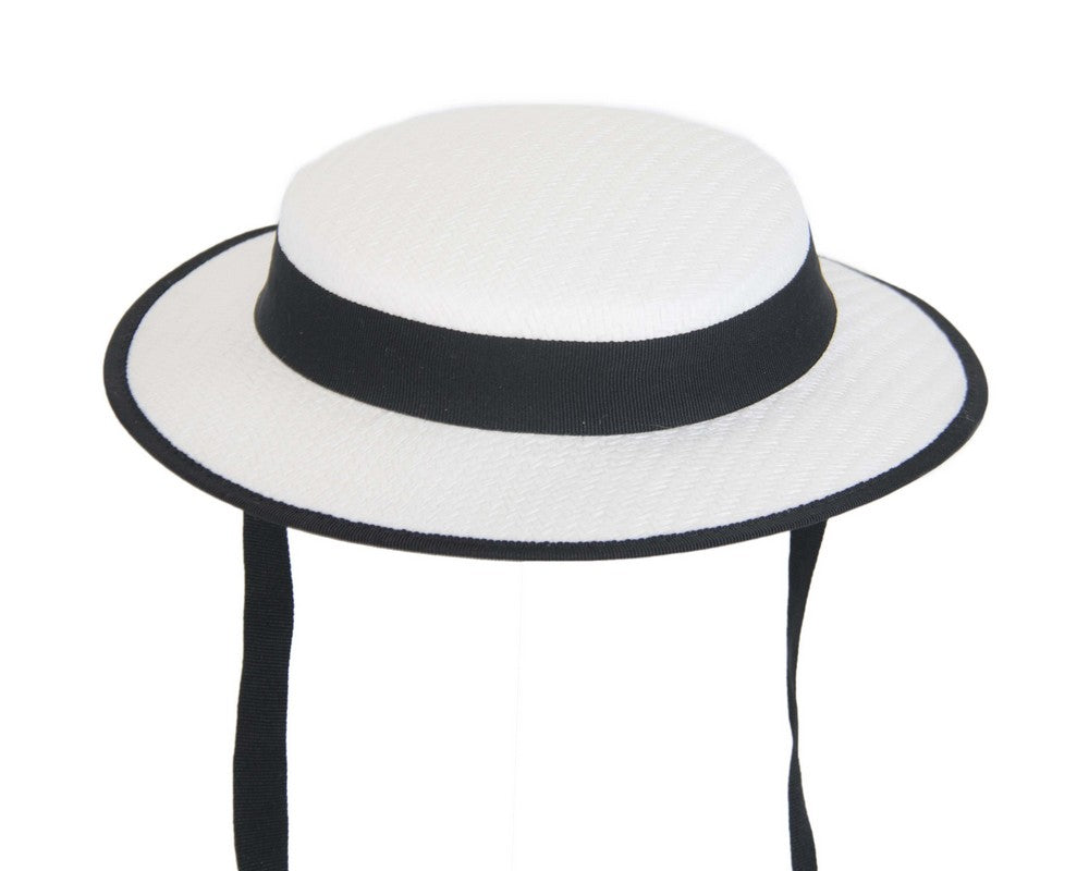 Small white &amp; black boater hat