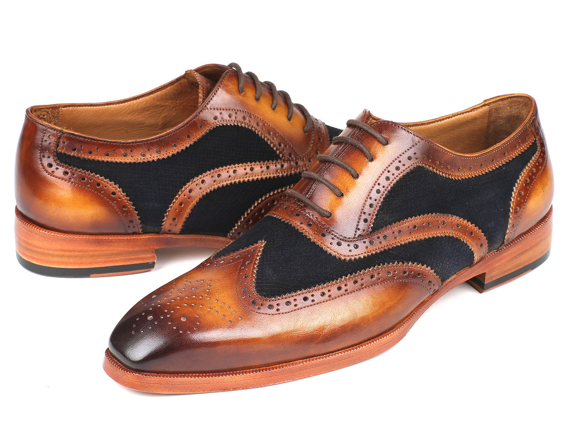 Paul Parkman Brown Leather &amp; Navy Suede Oxfords (ID