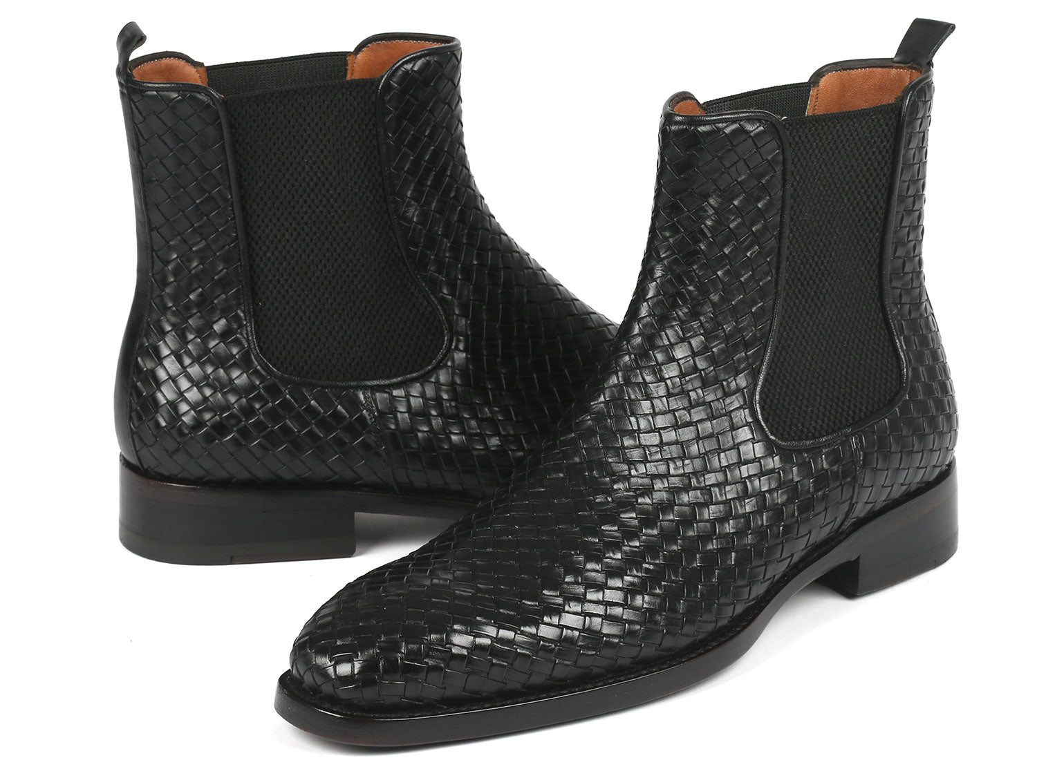 Paul Parkman Black Woven Leather Chelsea Boots (ID