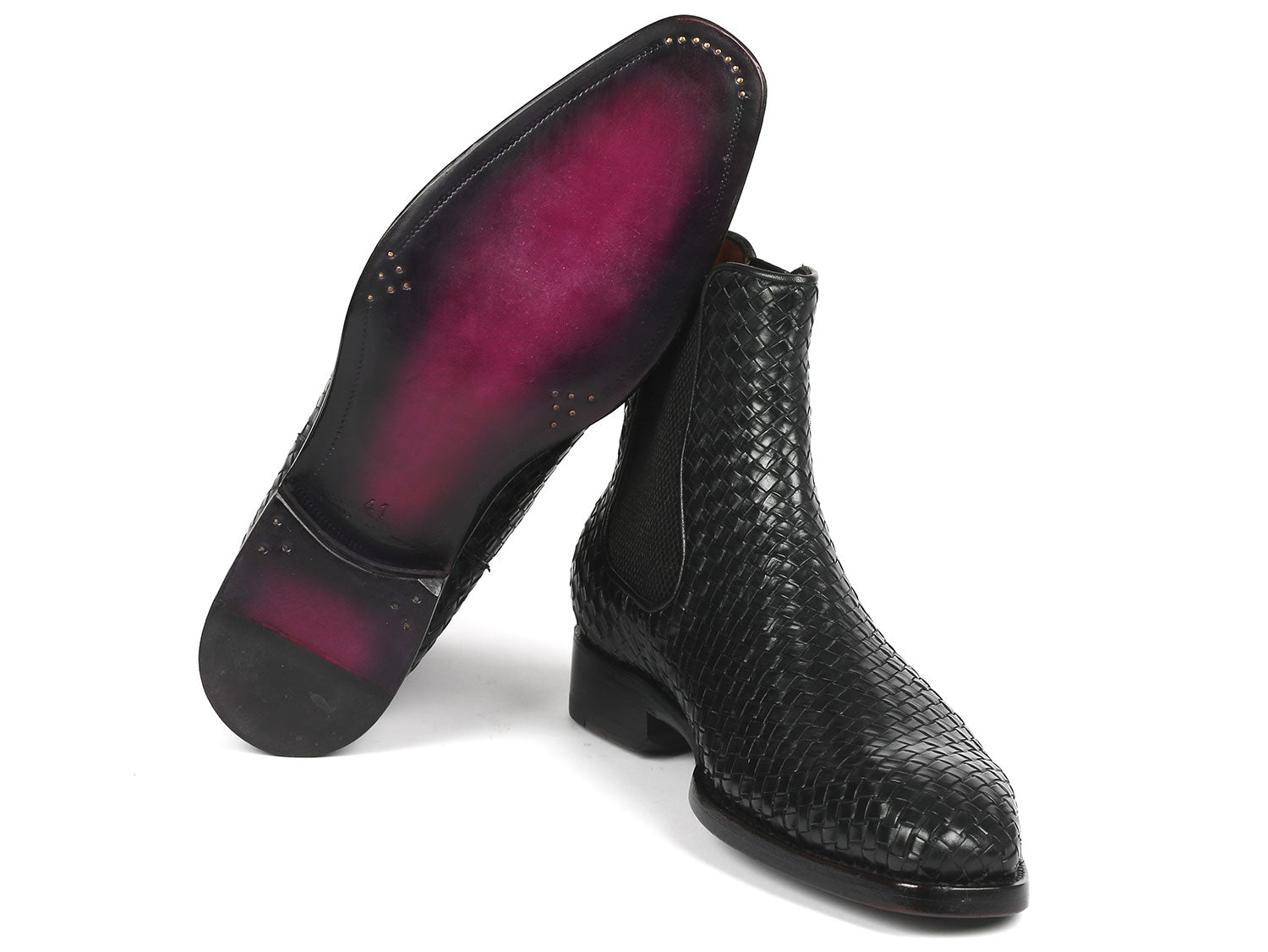 Paul Parkman Black Woven Leather Chelsea Boots (ID