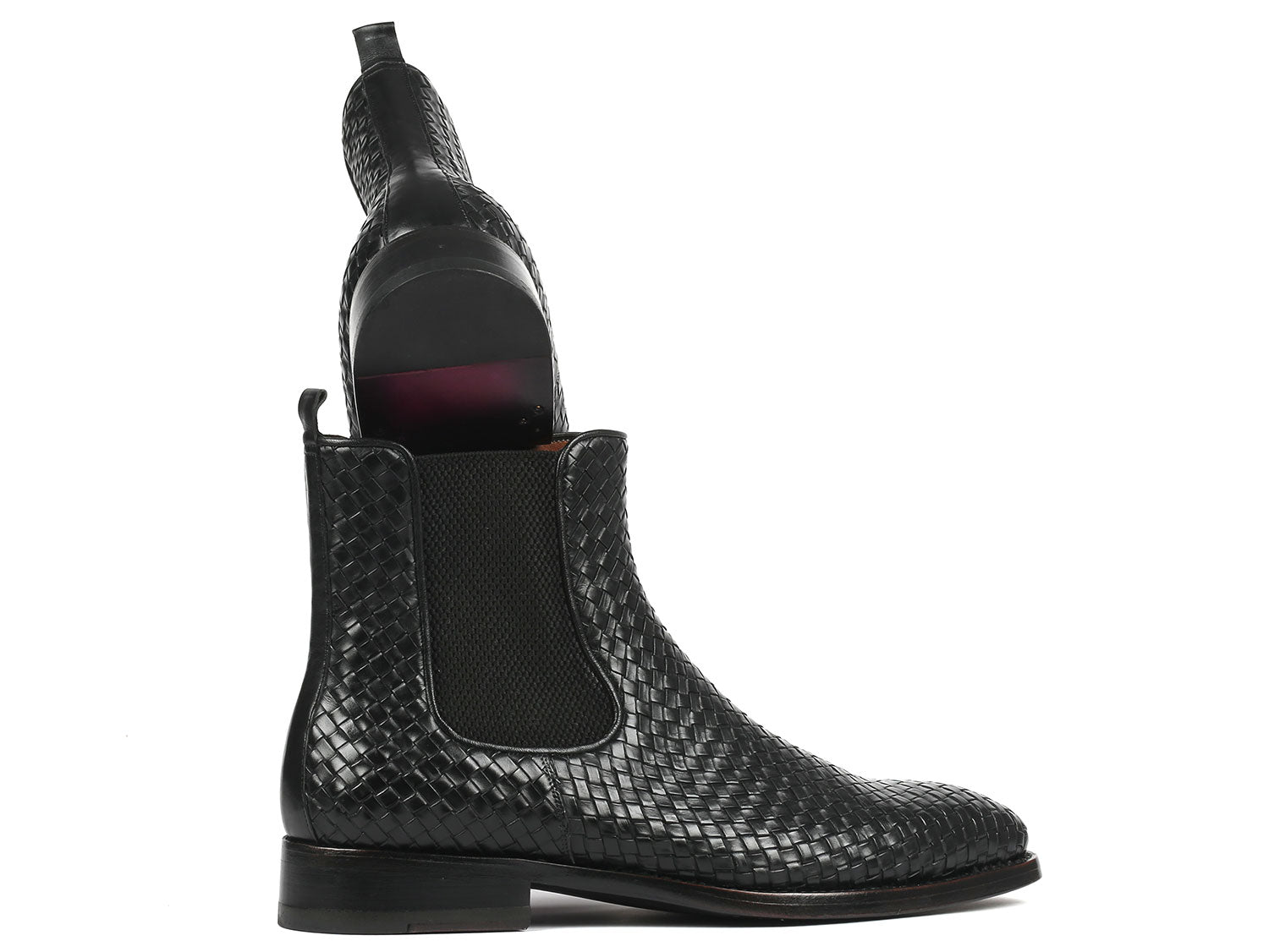 Paul Parkman Black Woven Leather Chelsea Boots (ID