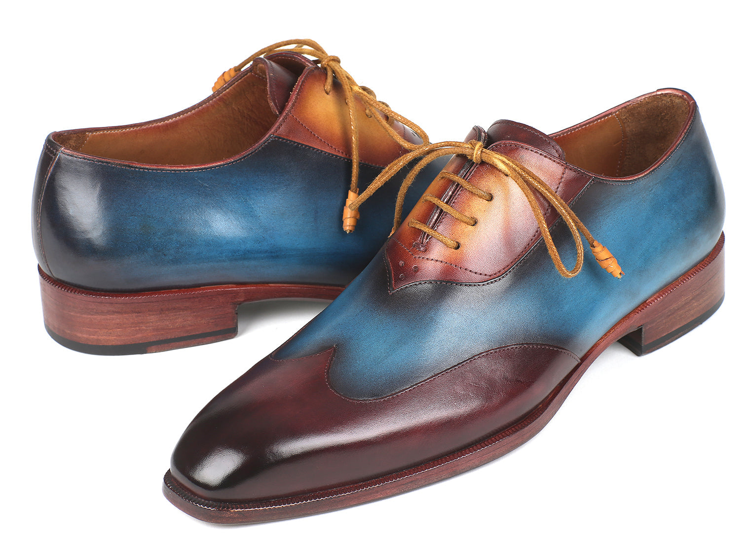 Paul Parkman Driekleurige Wingtip Oxfords Bordeaux &amp;amp; Blauw &amp;amp; Camel