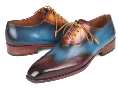 Paul Parkman Three Tone Wingtip Oxfords Bordeaux &amp; Blue &amp; Camel