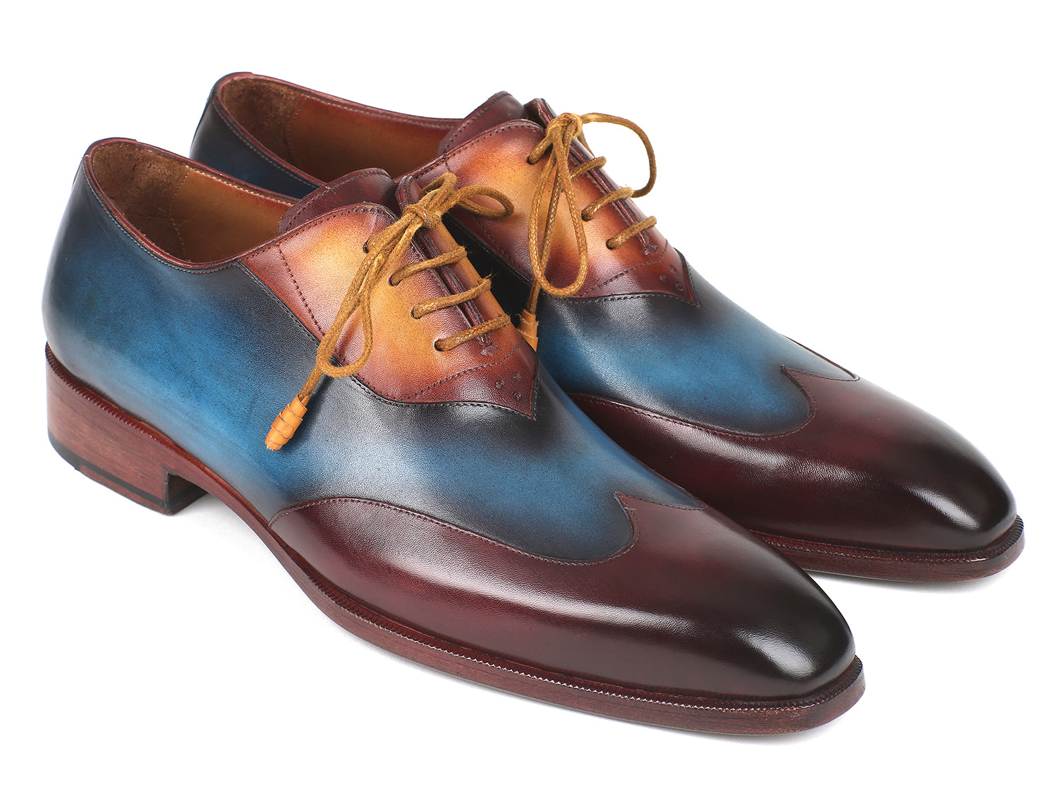 Paul Parkman Driekleurige Wingtip Oxfords Bordeaux &amp;amp; Blauw &amp;amp; Camel