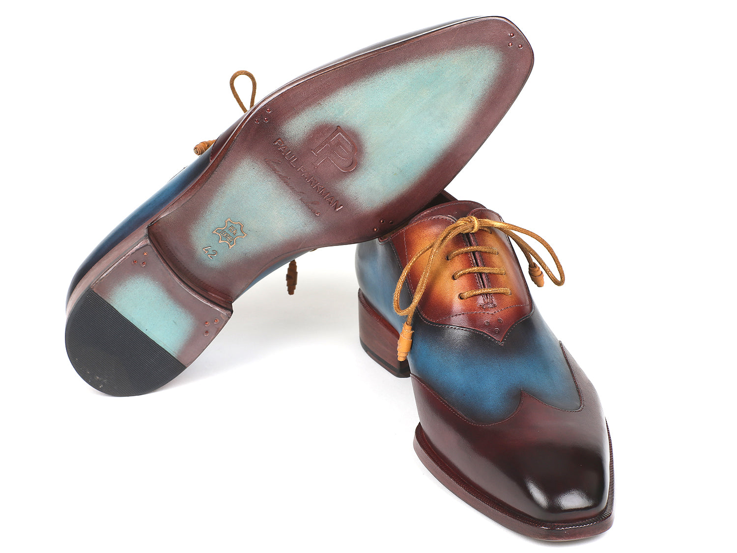 Paul Parkman Driekleurige Wingtip Oxfords Bordeaux &amp;amp; Blauw &amp;amp; Camel