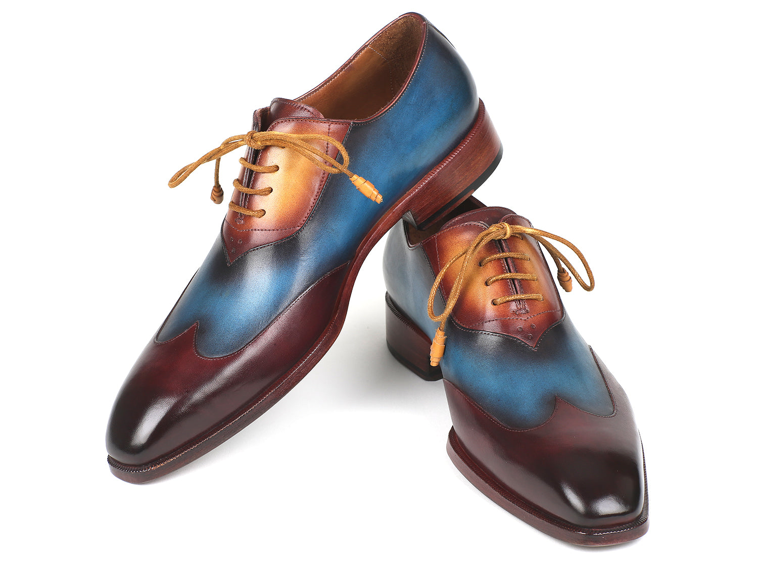 Paul Parkman Three Tone Wingtip Oxfords Bordeaux &amp; Blue &amp; Camel