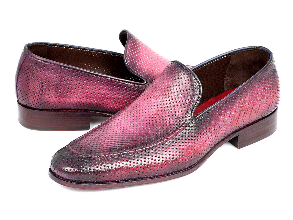 Paul Parkman Perforated Leather Loafers Purple (ID