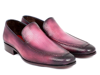 Paul Parkman Perforated Leather Loafers Purple (ID