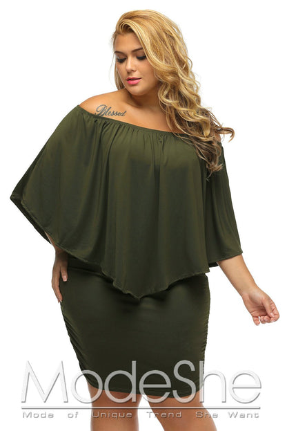 Multiple Dressing Layered Army Green Plus Size Mini Dress