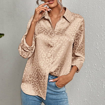 Blouse met luipaardjacquard en lange mouwen 