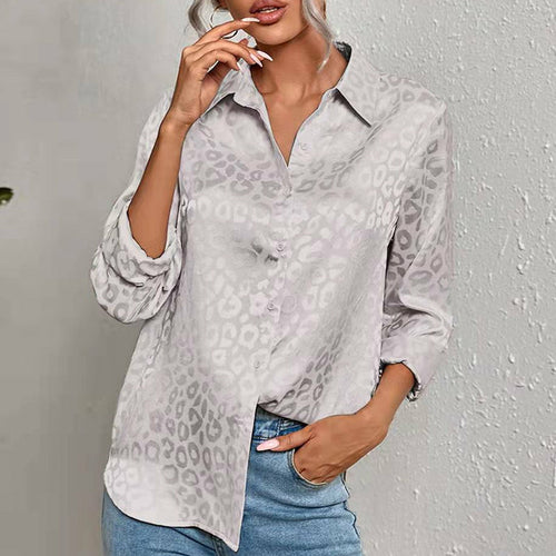 Long Sleeve Leopard Jacquard Blouse