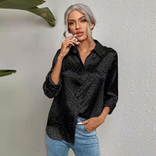 Long Sleeve Leopard Jacquard Blouse