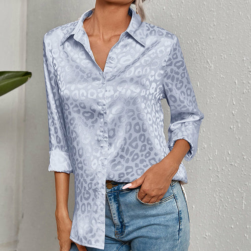 Long Sleeve Leopard Jacquard Blouse