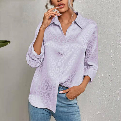 Long Sleeve Leopard Jacquard Blouse