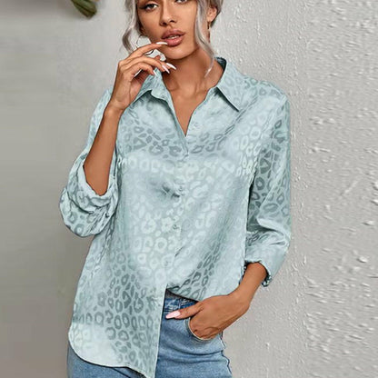 Long Sleeve Leopard Jacquard Blouse