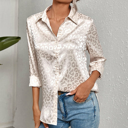 Long Sleeve Leopard Jacquard Blouse