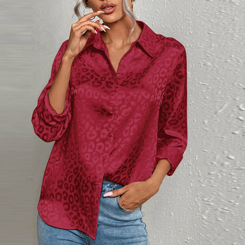 Long Sleeve Leopard Jacquard Blouse