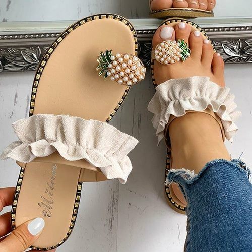 Summer Beach Pineapple Flat Slippers Outside Slides Ladies Shoes