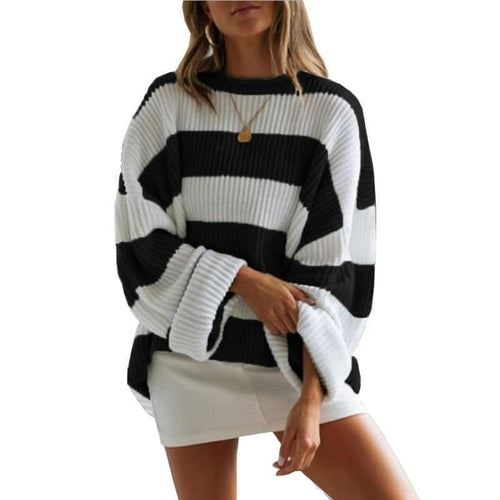 Elegant Color Blocked Knitted Loose Sweaters