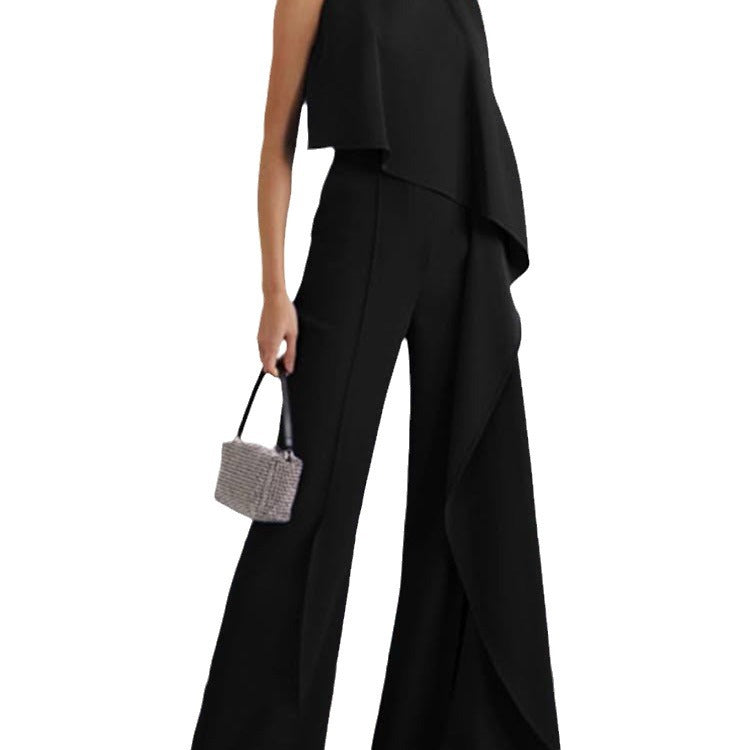 V-neck High Waisted Wide-leg Jumpsuit