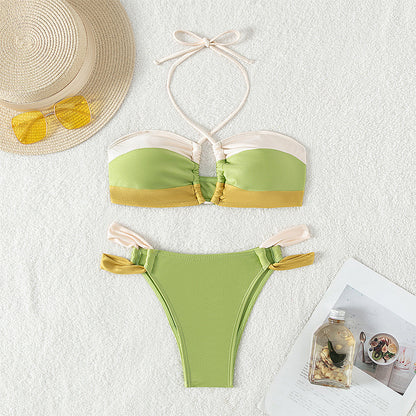 Contrasterende kleur bikini halter pak met veters