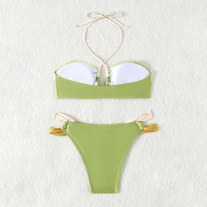 Contrasterende kleur bikini halter pak met veters