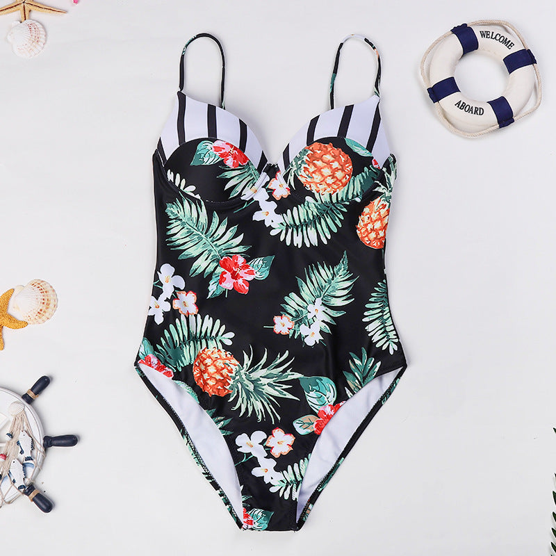 Floral Printing Push up One-piece Swimsuit