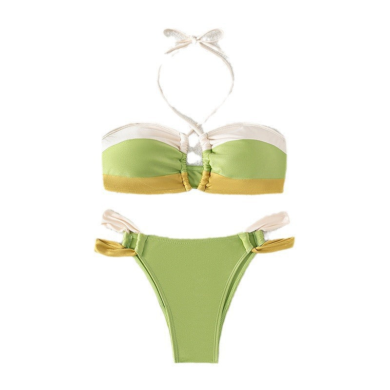 Contrasterende kleur bikini halter pak met veters