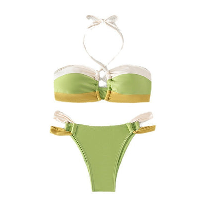 Contrasterende kleur bikini halter pak met veters