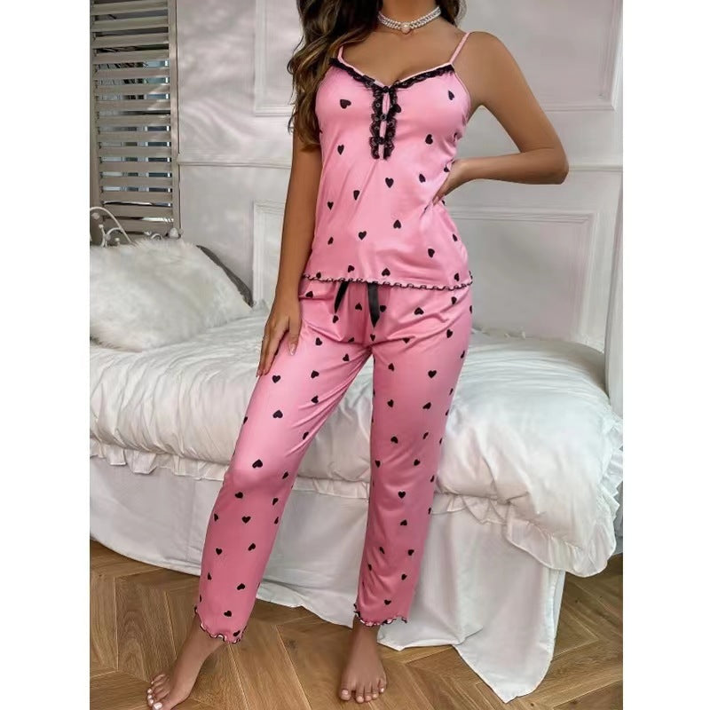 V-neck Pajamas Comfortable Home Button Suspenders Trousers Home Wear Suit