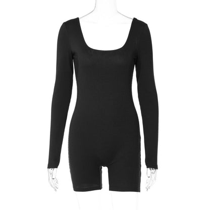 Bodycon butt-lifting sportjumpsuit met U-hals en lange mouwen