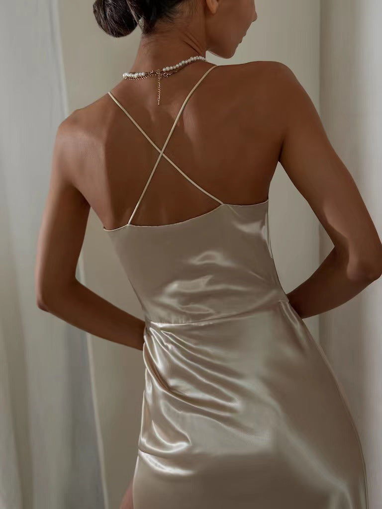 Halter Backless Sexy Slit Dress Dress