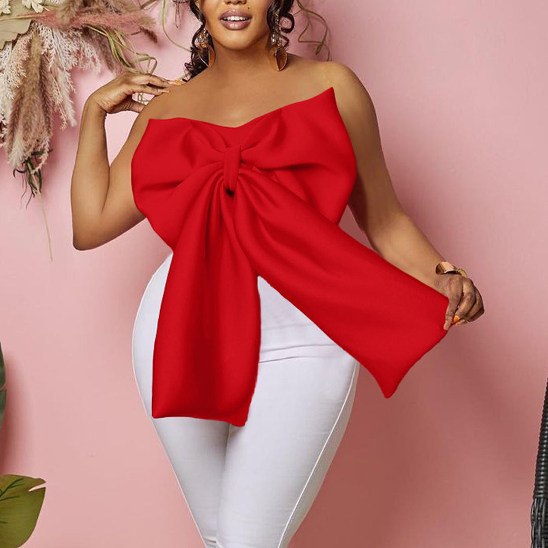 Sexy Bow Off-Shoulder Short Top Shirt