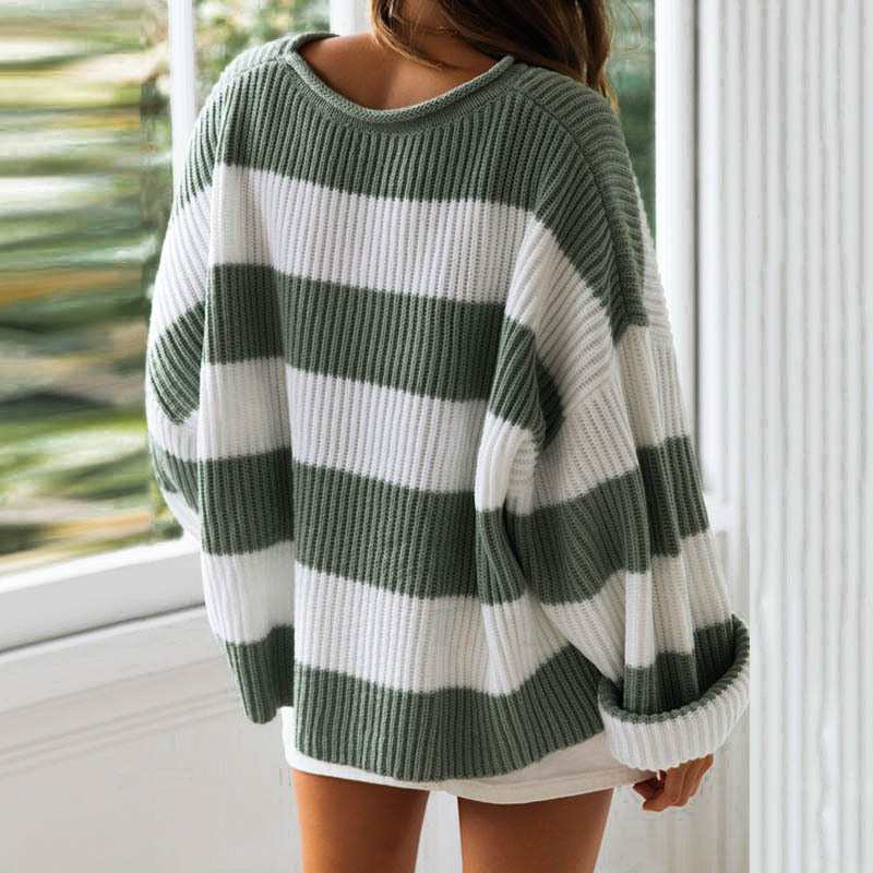 Elegant Color Blocked Knitted Loose Sweaters