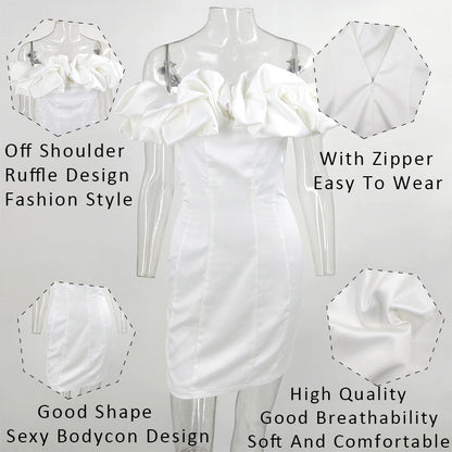 Satin Ruffles Sleeve Backless Strapless Bodycon White Dress